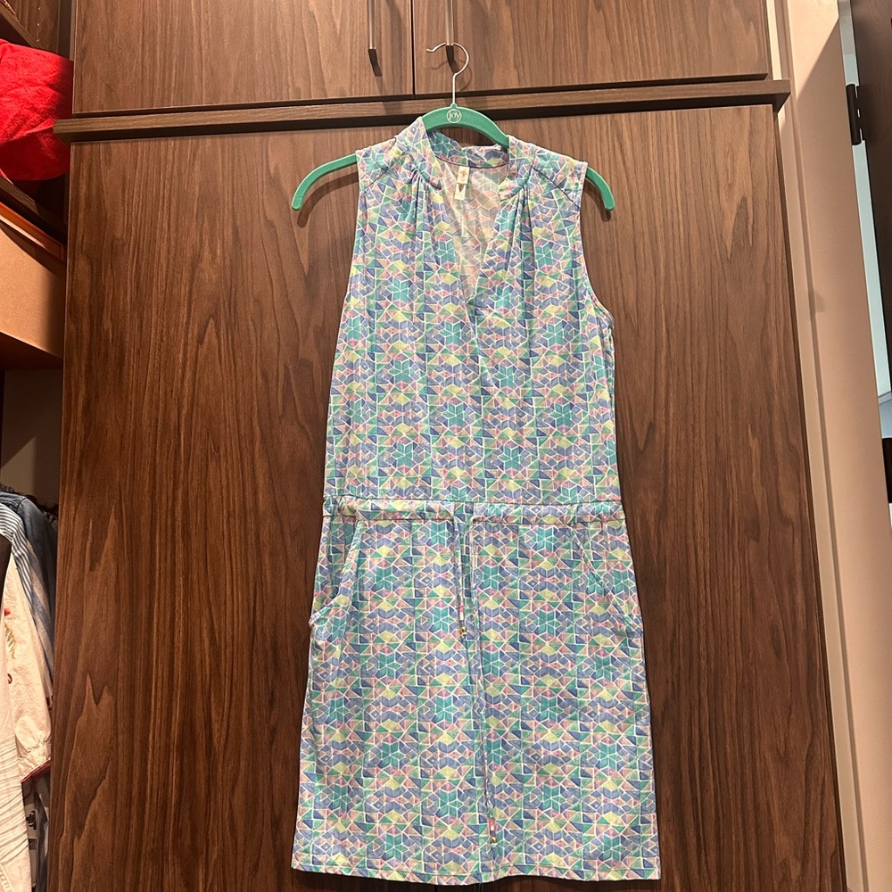 Sleeveless Pastel Geometric Shift Dress - Blue/Pink